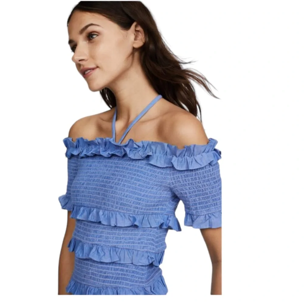 Red Carter “Casella” Smocked Chambray Off-Shoulders Dress NWT